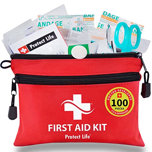 First Aid Kit for Home/Business, HSA/FSA Eligible Emergency Kit | Mini Travel First Aid Kit | Camping First Aid Kit Hiking | Small First Aid Kit for Car | Survival Medical Kit - 100pcs