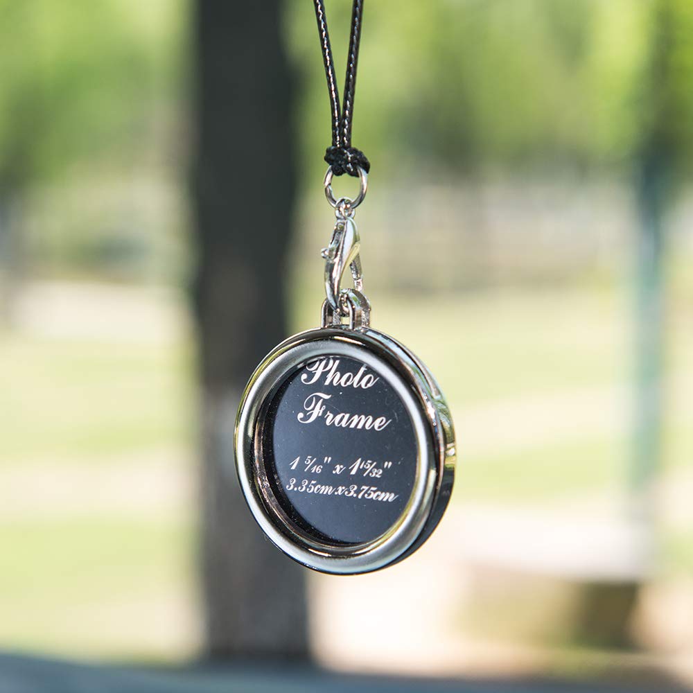 Car Auto Rearview Mirror Hanging Ornament Beautiful Photo Frame Locket Photo Frame Metal for Car Mirror (Round)