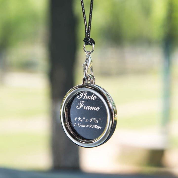 Car Auto Rearview Mirror Hanging Ornament Beautiful Photo Frame Locket Photo Frame Metal for Car Mirror (Round)