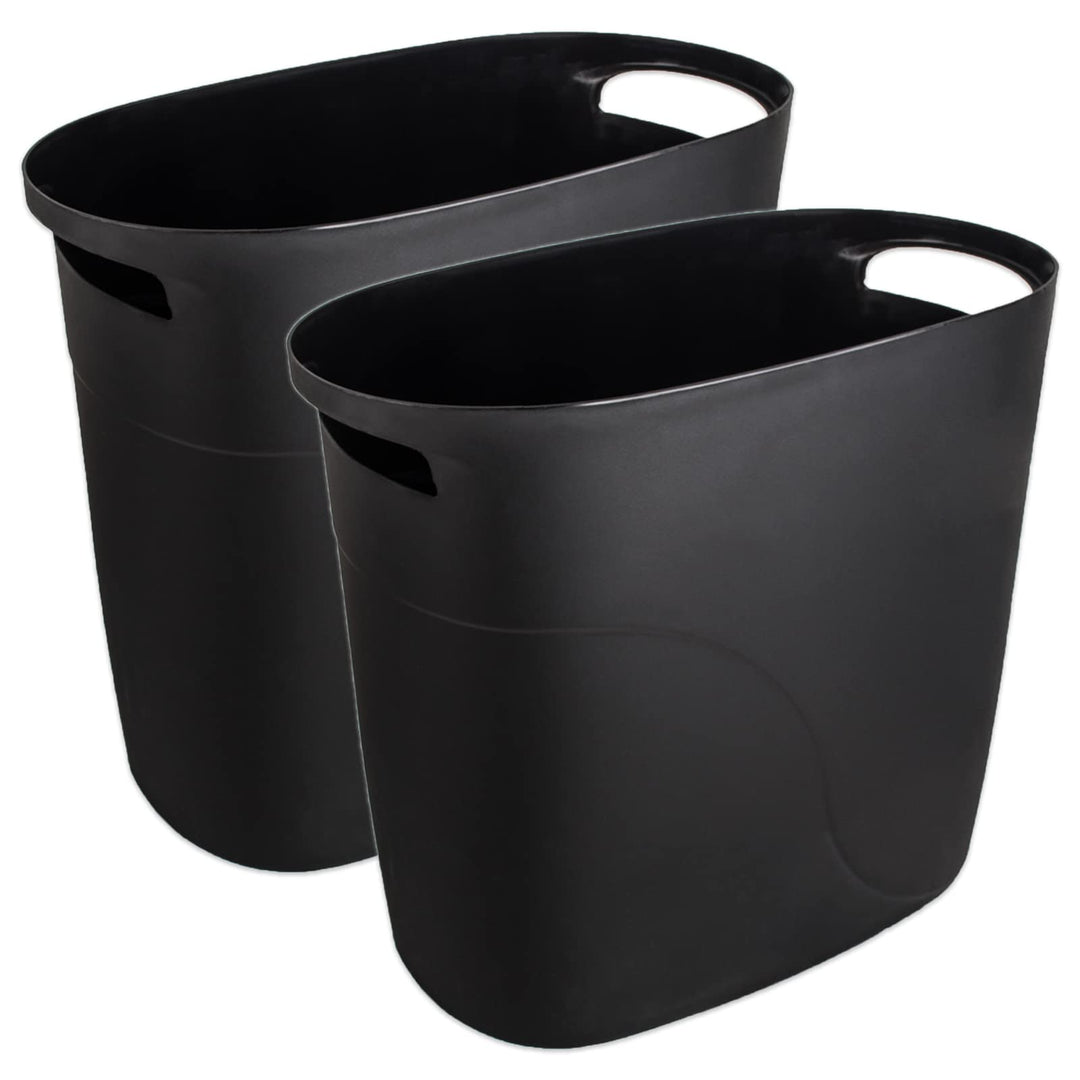 Plastic Small Trash Can Slim Waste Basket with Handles 3.2 Gallon Narrow Garbage Container Bin for Bathroom, Bedroom, Kitchen, Home Office Under Desk, Dorm, Laundry Room, Kids Room, Black 2 Pack