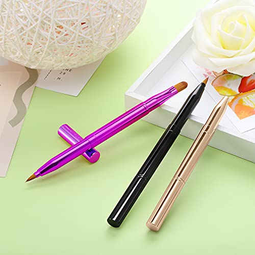 3 Pieces Lip Brush Retractable Lipstick Liner Brush Lipstick Dual-ended Foundation Makeup Brush with Cap Travel Applicators