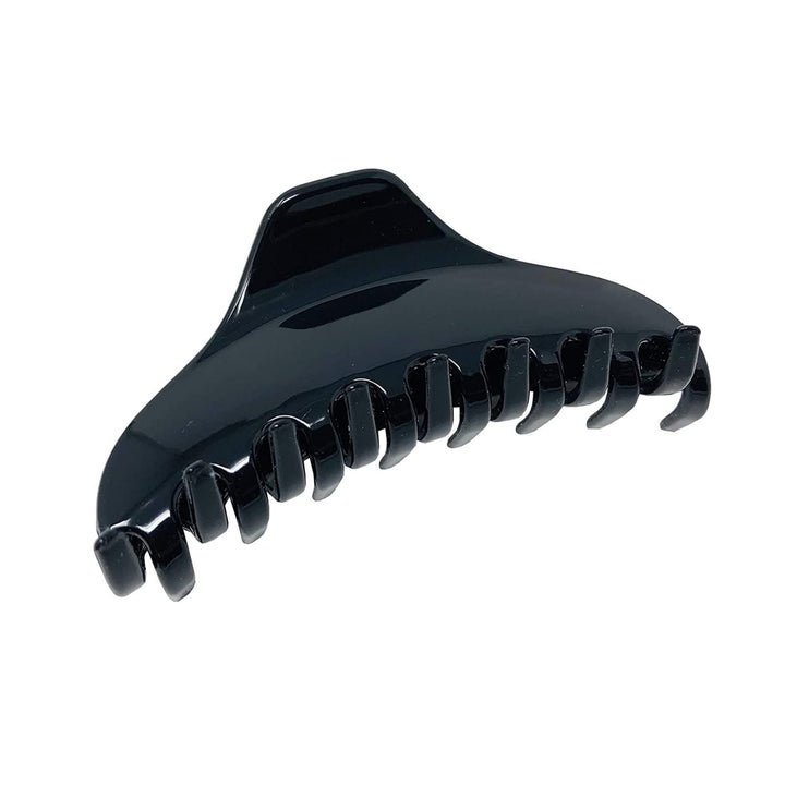 French Boss Thin Glossy Black Medium Covered Spring Jaw Hair Claw Clip Clutcher Clamp