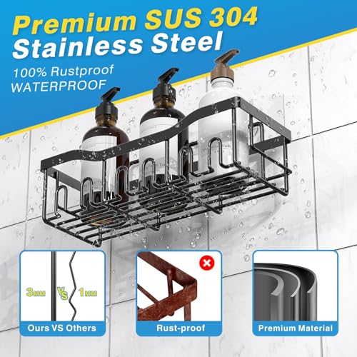 Adhesive Shower Caddy, 5 Pack Rustproof Stainless Steel Bath Organizers With Large Capacity, No Drilling Shelves for Bathroom Storage & Home Decor