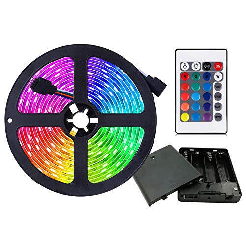 Battery Powered Led Strip Lights, Flexible Color Changing RGB LED Light Strip,5050 3M/9.8FT 90 LEDs 5V Battery-Powered with Controller