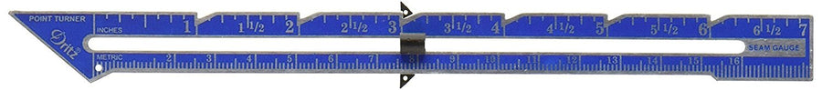 7 Point Turner Seam Gauge, Nickel with Black Printing and Blue Slider