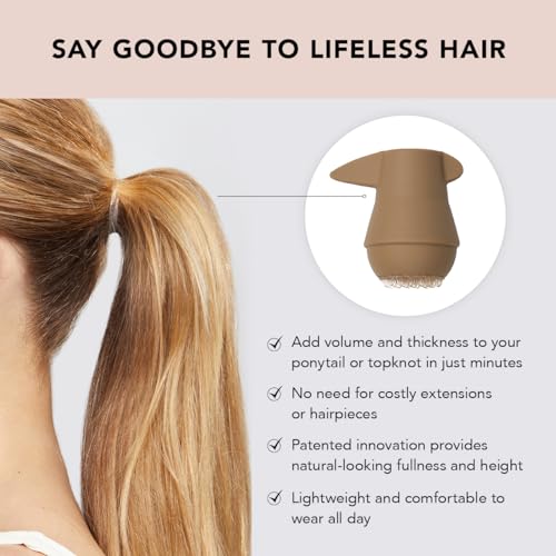PonyFull Blonde Hair Volumizing Tool - 1 Pc Hair Volume Enhancer that Instantly Lifts Your Ponytail - Ideal for Thin Hair and Cheer Ponytail Bump | Includes 3 No Snag Elastic Hair Ties