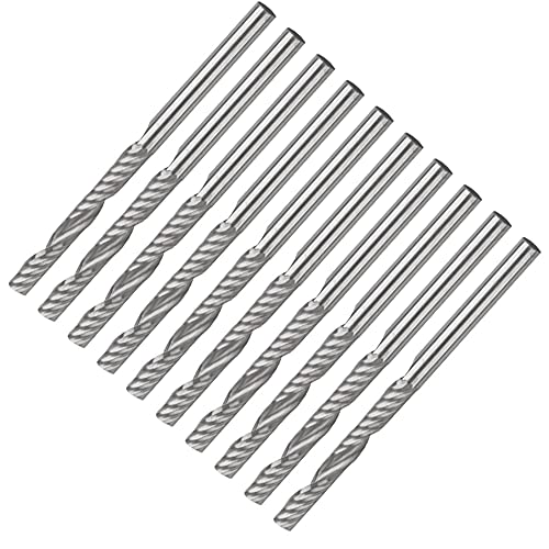 Yakamoz 10Pcs 1/8 Shank CNC Router Bits Spiral Upcut Carbide Flat Endmill Router Bits Single Flute Milling Cutter Tool for MDF Acrylic Wood PVC, 1 Cutting Length