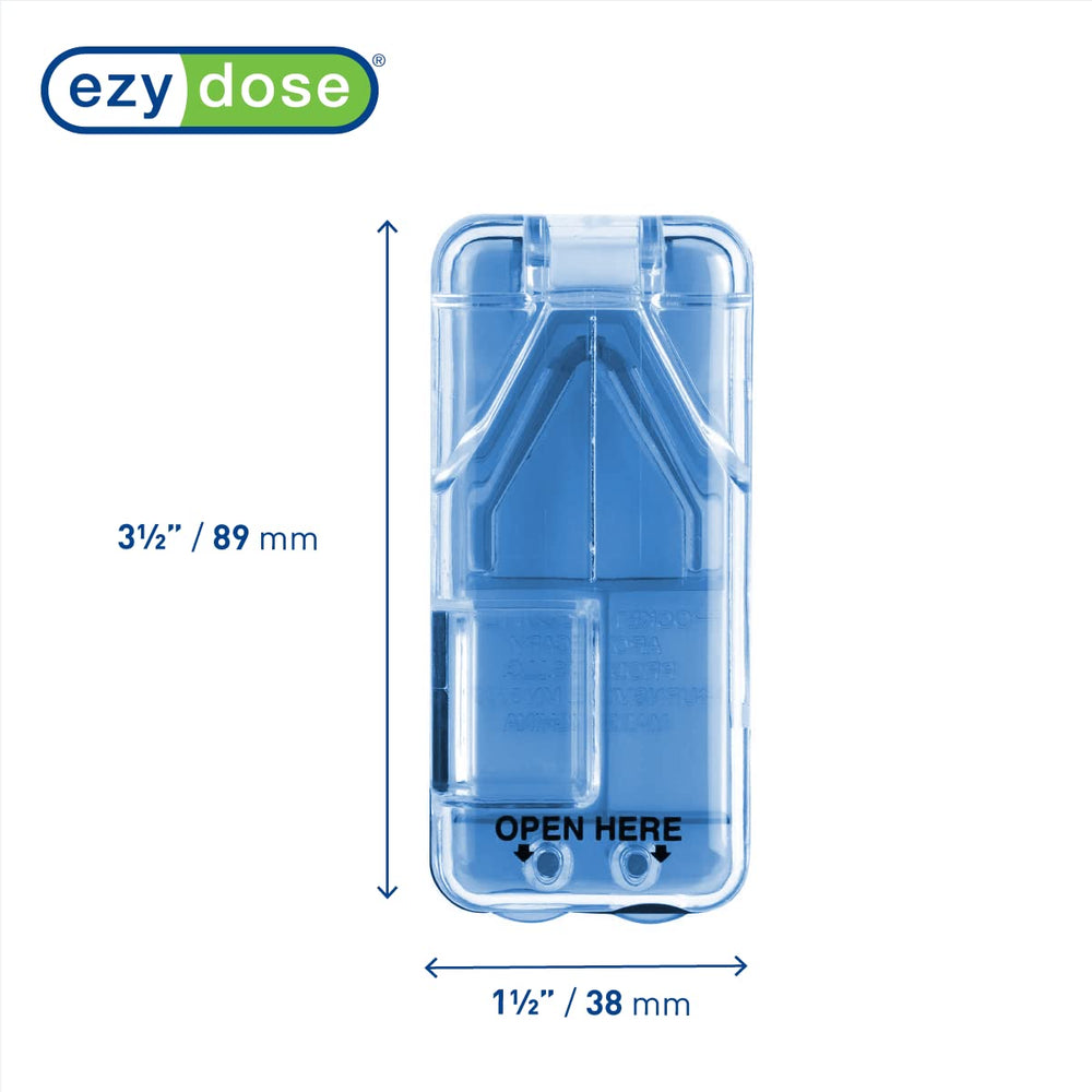 Pill Cutter and Splitter with Dispenser, Daily Usage, Safely Cut Pills, Vitamins, Tablets, Accurate and Easy Cutting, Stainless Steel Blade, Travel Sized, Blue, BPA Free