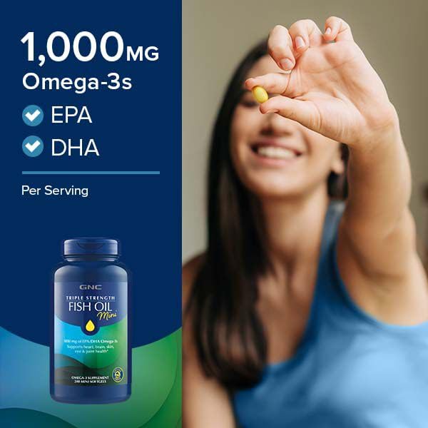 Triple Strength Fish Oil Mini Omega 3 Supplement, 1000mg EPA and DHA, Supports Heart, Brain, Skin, Eye and Joint Health, 240 Mini Softgels