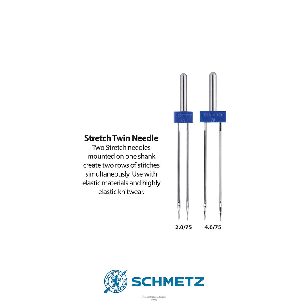 Stretch Twin Sewing Machine Needle Combo Pack (2 Needles Total and 1 ABC Pocket Guide)
