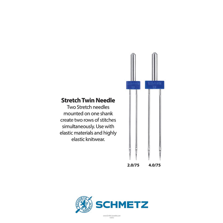 Stretch Twin Sewing Machine Needle Combo Pack (2 Needles Total and 1 ABC Pocket Guide)