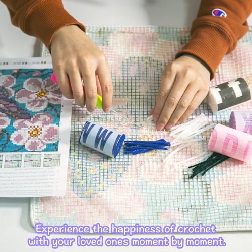 Latch Hook Kits for DIY Throw Pillow Cover,Carpet Pattern Needlework Cushion Cover Hand Craft Crochet for Great Family 17X17inch