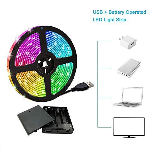 Battery Powered Led Strip Lights, Flexible Color Changing RGB LED Light Strip,5050 3M/9.8FT 90 LEDs 5V Battery-Powered with Controller