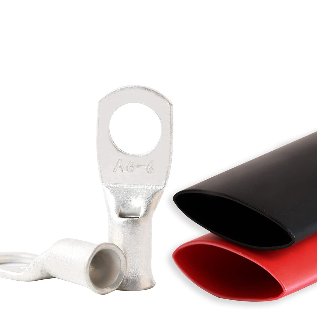 Battery Wire Lugs 12-10AWG 1/4 Stud(M6), 20pcs Heavy Duty Battery Cable Ends, Copper Eyelets Terminal Connectors,Tubular Ring Terminals with 3:1 Dual Wall Heat Shrink Tubing, TKL6-6