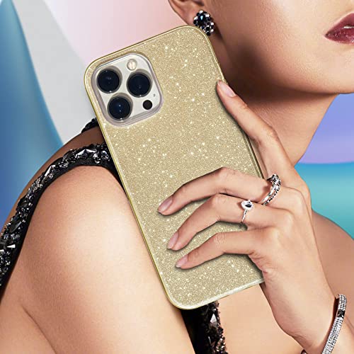 Compatible with iPhone 13 Pro Max Case (2021), Glitter Sparkly Shiny Bling Rubber Gel Shell Cases 3 Layers Shockproof Protective Bumper Cover for iPhone 13 Pro Max 6.7 2021-Gold