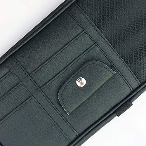 Car Sun Visor Organizer, Multi-Pocket Visor Organizer Storage Pouch for Cars, SUVs & Trucks with Double Zippers, Elastic Bands & Glasses Clip - Organizes Essentials Keep Tidy (Black)