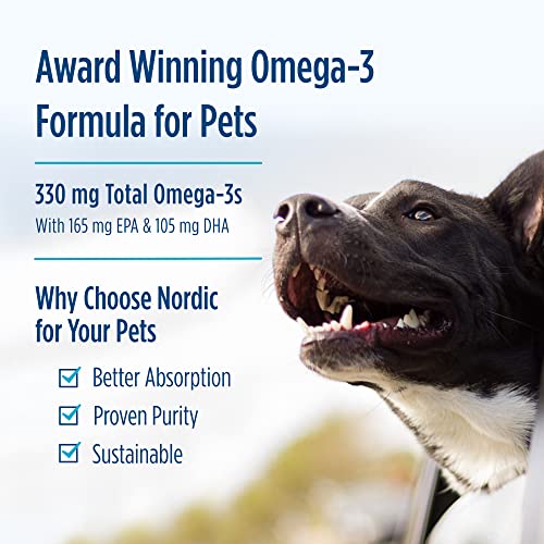 Omega-3 Pet, Unflavored - 180 Soft Gels - 330 mg Omega-3 Per Soft Gel - Fish Oil for Dogs with EPA & DHA - Promotes Heart, Skin, Coat, & Immune Health