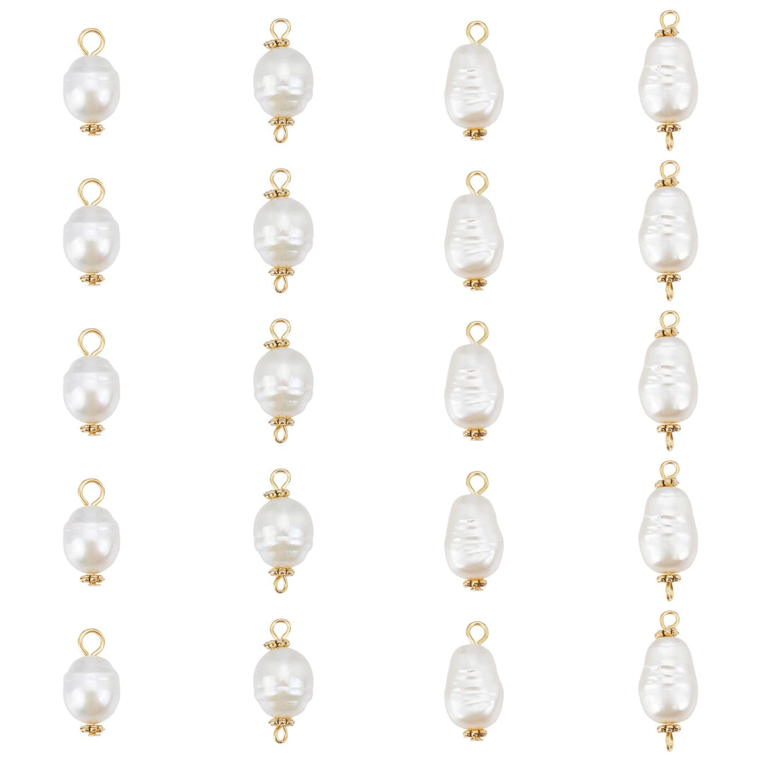 80Pcs 4 Style Pearl Pendant Connectors 17.5-25mm in Length Irregular Pearl Acrylic Links Pearl Bead Dangle Charms with Antique Golden Iron Pins for Earring Bracelet DIY Jewelry Making