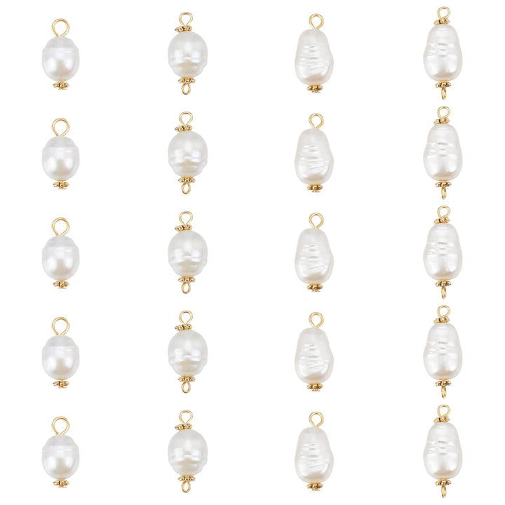 80Pcs 4 Style Pearl Pendant Connectors 17.5-25mm in Length Irregular Pearl Acrylic Links Pearl Bead Dangle Charms with Antique Golden Iron Pins for Earring Bracelet DIY Jewelry Making