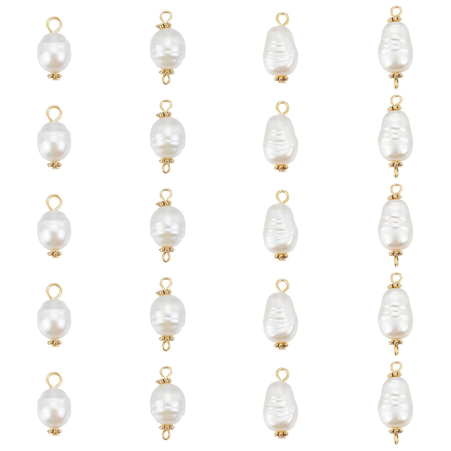 80Pcs 4 Style Pearl Pendant Connectors 17.5-25mm in Length Irregular Pearl Acrylic Links Pearl Bead Dangle Charms with Antique Golden Iron Pins for Earring Bracelet DIY Jewelry Making