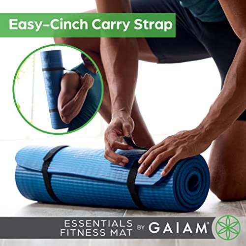 Essentials Thick Yoga Mat Fitness & Exercise Mat with Easy-Cinch Carrier Strap, Purple, 72L X 24W X 2/5 Inch Thick, 10mm