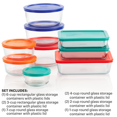 Simply Store 9-Pack Mixed Sized Glass Food Storage Set, Round & Rectangular Containers With Lids, BPA-Free, Dishwasher & Microwave Safe