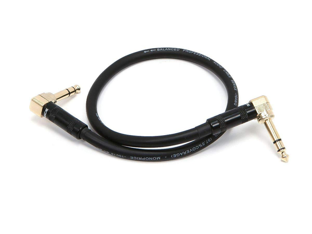 1/4-Inch TRS Male to 1/4-Inch TRS Male Guitar Pedal Patch Cable - 8 Inch - Black, Right Angle Connectors - Premier Series