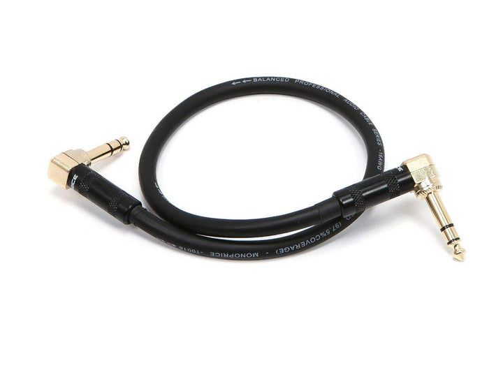 1/4-Inch TRS Male to 1/4-Inch TRS Male Guitar Pedal Patch Cable - 8 Inch - Black, Right Angle Connectors - Premier Series
