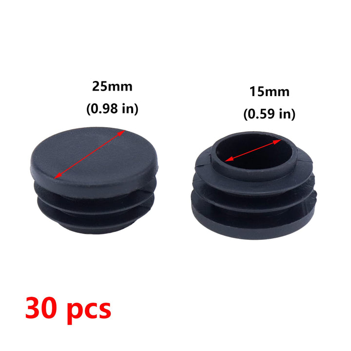 Black Round Plastic Plugs, Furniture Foot Table Chair Legs Blanking End Ribbed Tube Insert Plug Cap Covers Protector 30pcs (25mm)