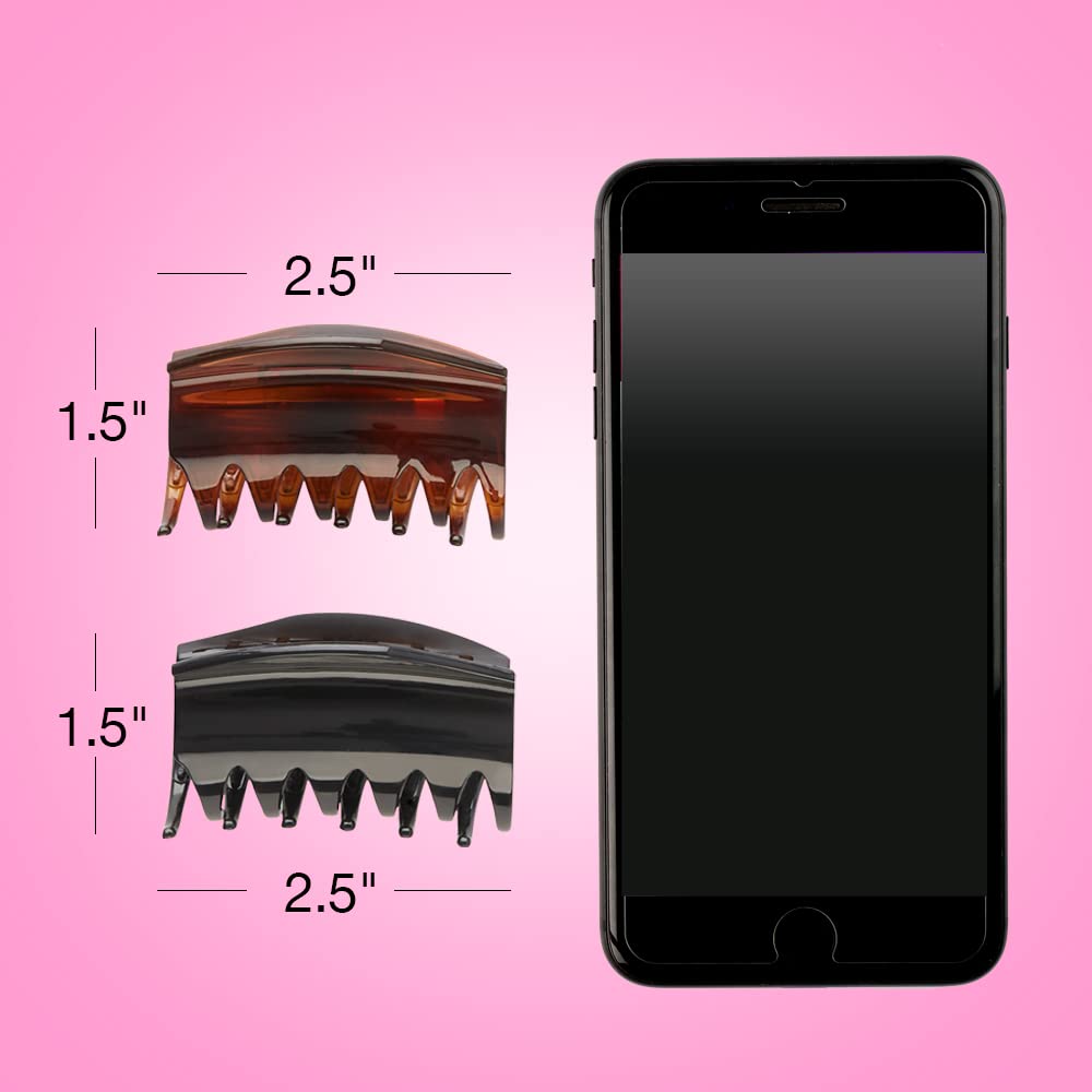 Scunci No-Slip Grip All Day Hold, Magic Hinge, Claw Hair Clip, Brown and Black, Packaging May Vary (Pack of 2)