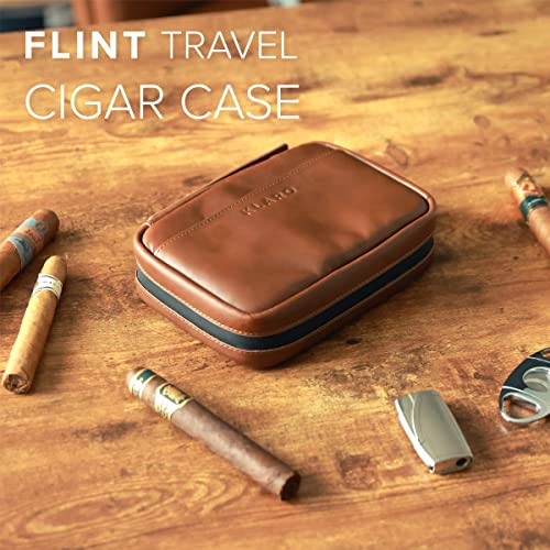 Klaro Travel Leather Cigar Case, 5 Cigar Storage, 2 Accessory Pockets, Humidification Pocket, Internal Hard-Shell Protection - Brown