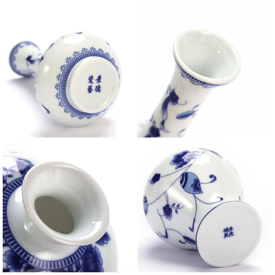 Chinese Ceramic Vase Set - Small Blue and White Porcelain Vases, Fambe Glaze Porcelain Vases Set of 3, Classic Ceramic Flower Vases for Home Table,Bookshelf, Cupboard Décor