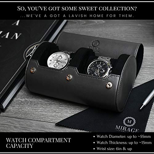 2 Watch Roll Travel Case for Men - Watch Holder and Storage for Travel - Slate Gray Swiss Motif Vegan Leather