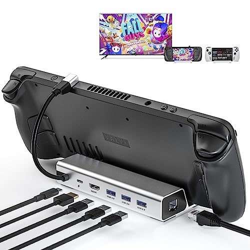 4K@60Hz 1000Mbps Docking Station for Valve Steam Deck OLED Dock/ROG Ally, 6 in 1 Dock with Gigabit Ethernet, HDMI2.0 USB3.0 100W Fast Charging Dock for Stream Deck Dock Station Accessory