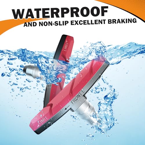 Bike Brake Pads Set, 6PCS Road Mountain Bicycle V-Brake Blocks Shoes with Hex Nut and Shims, No Noise No Skid, 70mm, for Front and Back Wheel (Red)