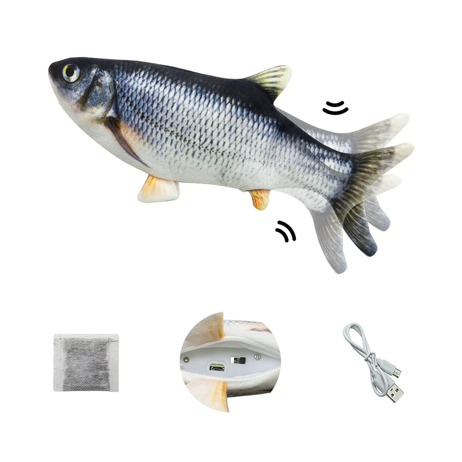 Floppy Fish Dog Toy, Floppy Fish Cat Toy, 11 Realistic Interactive Cat Toy for Indoor Cats with Catip, USB Charging Cat Chew Toy Allow Chew and Kick, Reducing Stress for Cats and Small Dog
