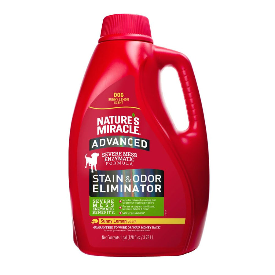 Nature’s Miracle Advanced Stain & Odor Eliminator, Sunny Lemon Scent, Severe Mess Enzymatic Formula For Tough Pet Messes, 1 Gallon