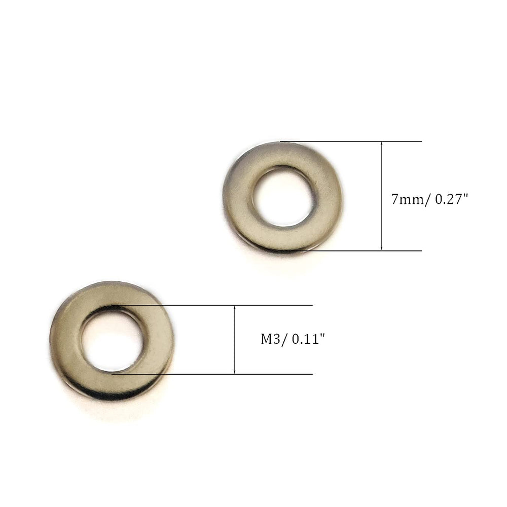 M3 Flat Washer, 304 Stainless Steel, 3mm ID, 7mm OD, 0.5mm Thickness, Plain Finish, for Bolt and Screw (Pack of 500)