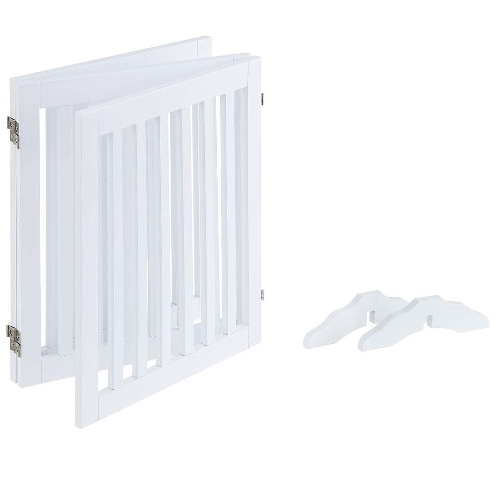 24”H Free Standing Pet Gate for Dog Cat, Wooden Dog Gates for Doorway, Stairs, Step Over Foldable Pet Fence for The House, Expandable Dog Barrier, Indoor Use, White