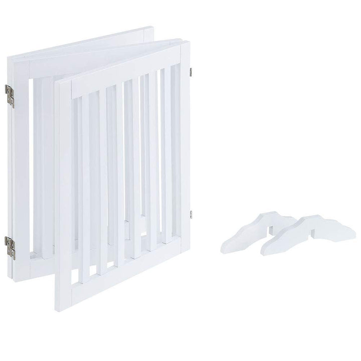 24”H Free Standing Pet Gate for Dog Cat, Wooden Dog Gates for Doorway, Stairs, Step Over Foldable Pet Fence for The House, Expandable Dog Barrier, Indoor Use, White