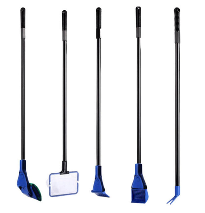 Aquarium Fish Tank Cleaning Kit Tools Algae Scrapers Set 5 in 1 & Fish Tank Gravel Cleaner - Siphon Vacuum for Water Changing and Sand Cleaner (Cleaner Set)