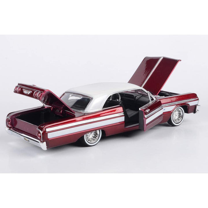 1964 Chevy Impala Lowrider Hard Top Candy Red Metallic with White Top Get Low Series 1/24 Diecast Model Car 79021