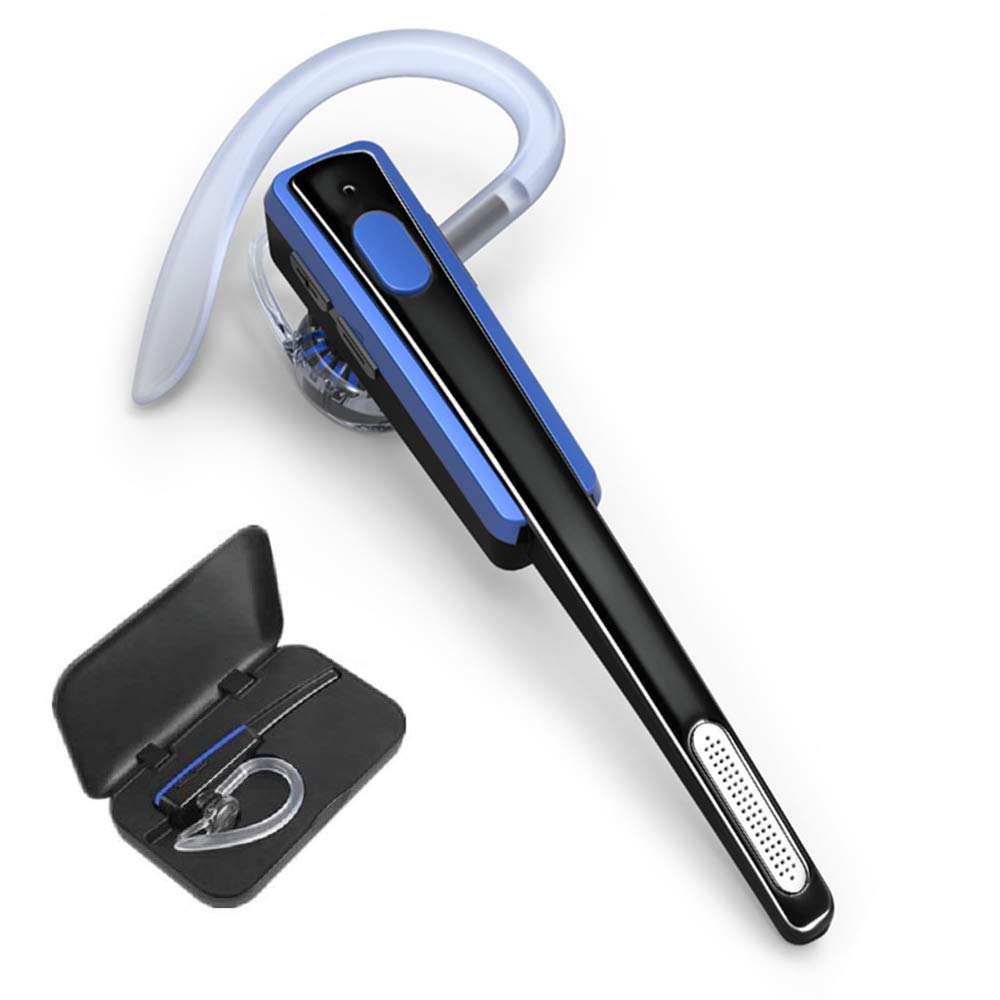 Bluetooth Headset, Wireless Business Earpiece V4.1 Lightweight Noisy Suppression Bluetooth Earphone with Microphone for Phone/Laptop/Car(Blue+Case)