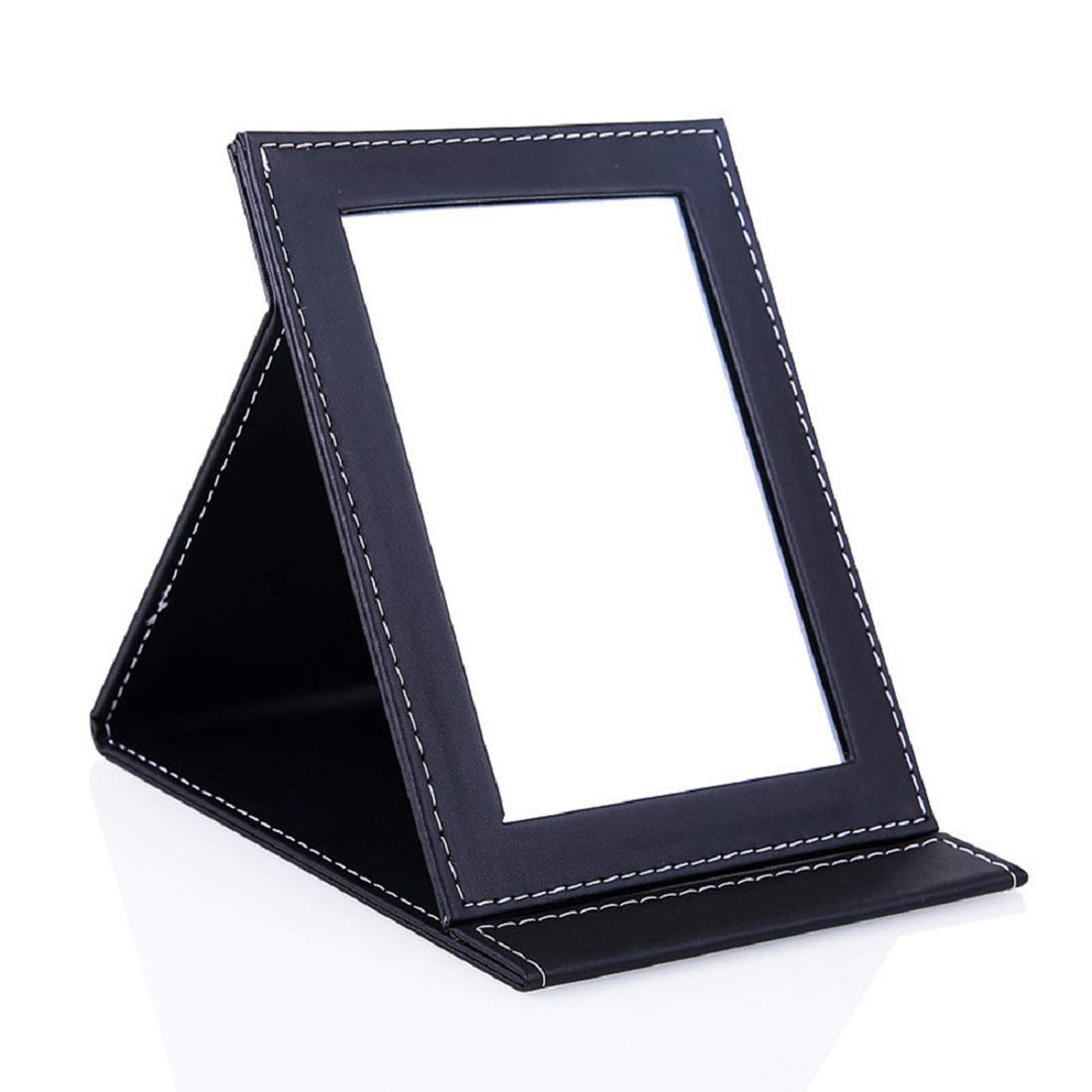 Desk Mirror PU Leather Portable Folding Desktop Makeup Vanity Mirror with Adjustable Stand for Office Travel