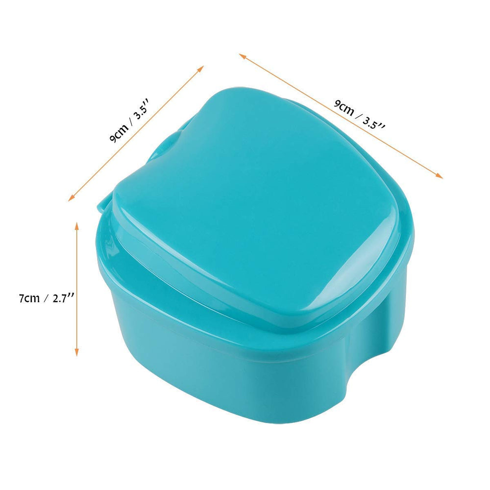Blue: Denture Case, Denture Cup with Strainer, Denture Bath Box False Teeth Storage Box with Basket Net Container Holder for Travel, Retainer Cleaning (Blue) (Blue)