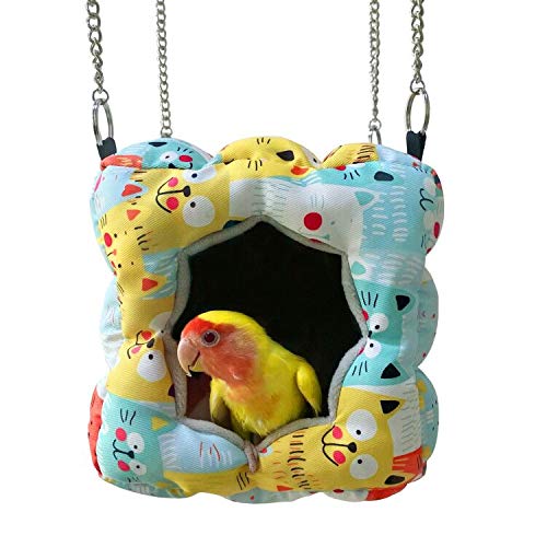 Warm Bird Nest Snuggle Tent,Parrot Wintor Habitat Cave Bed for Small Medium Animal Budgies Parakeet Cockatiels Lovebird Guinea Pig Hamster Squirrel Hedgehog Chinchilla (Colorful Cat, 6.7x6.7x6.7)