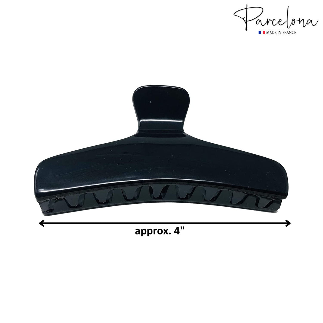 French Flat Black Large 4†Salon Style Jaw Hair Claw Clip Clutcher Clamp for Women and Girls, Made in France
