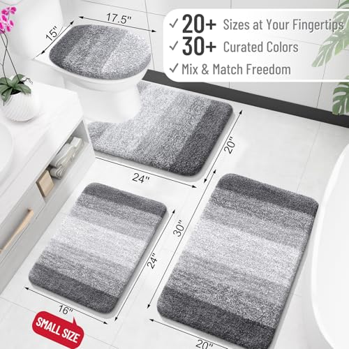 Bathroom Rugs Mat 30x20, Extra Soft Absorbent Microfiber Bath Rugs, Rubber Backing, Quick Dry, Machine Washable Bath Mats for Bathroom Floor, Tub, Shower and Home Decor Accessories, Grey