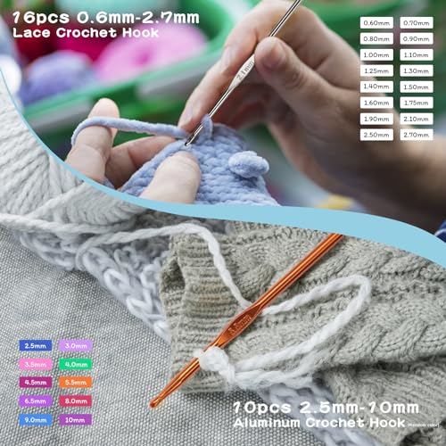 96 Pack Crochet Hooks Set, Ergonomic Knitting Needle Weave Yarn Kits with Storage Case and Crochet Needle Accessories for Beginners and Experienced Crochet Hook Lovers