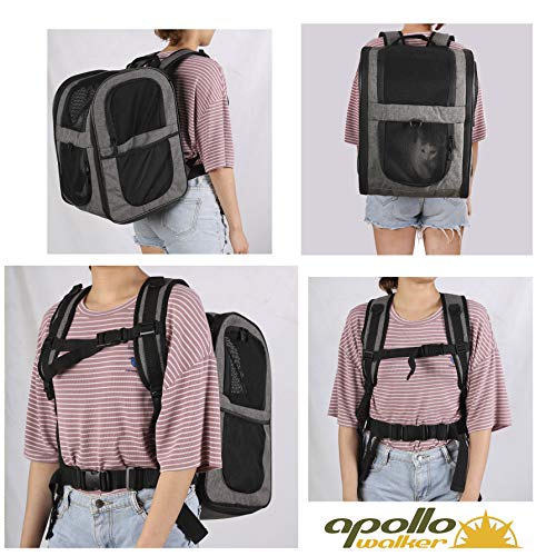 Apollo Walker Pet Carrier Backpack for Large/Small Cats and Dogs, Puppies, Safety Features and Cushion Back Support | for Travel, Hiking, Outdoor Use (Gray)